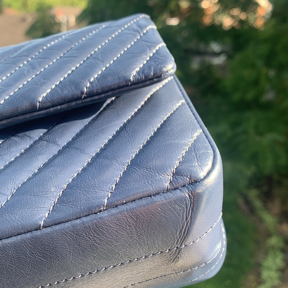 CHANEL  2.55 Reissue Double Flap Bag Chevron Blue w/receipt - Picture 15 of 17